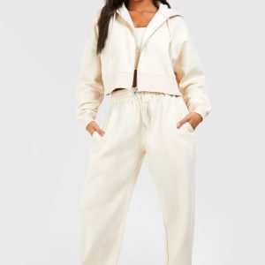 Deep Hem Crop Top 3 Piece Hooded Tracksuit