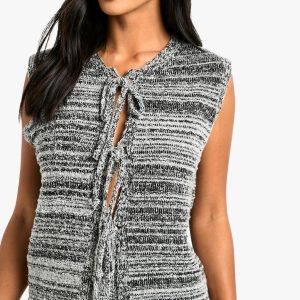Petite Marl Knitted Tie Front Waistcoat