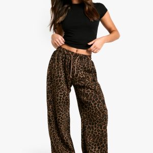 Petite Leopard Wide Leg Jogger