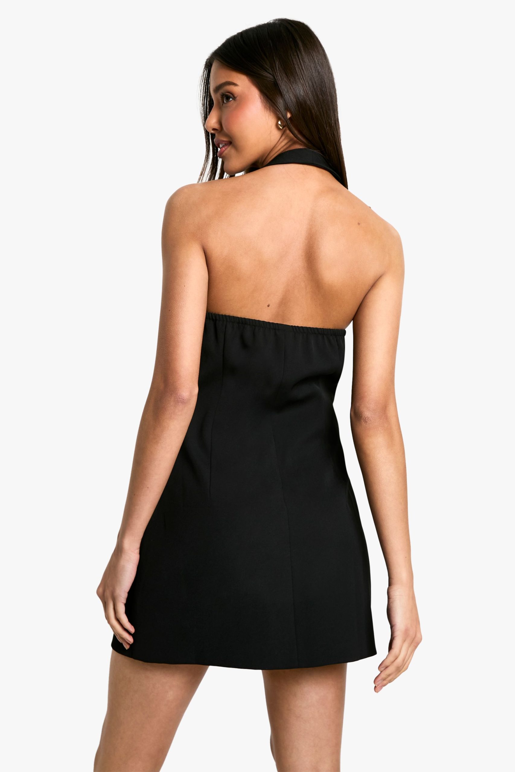 Woven Halterneck Button Up Mini Dress - Image 2