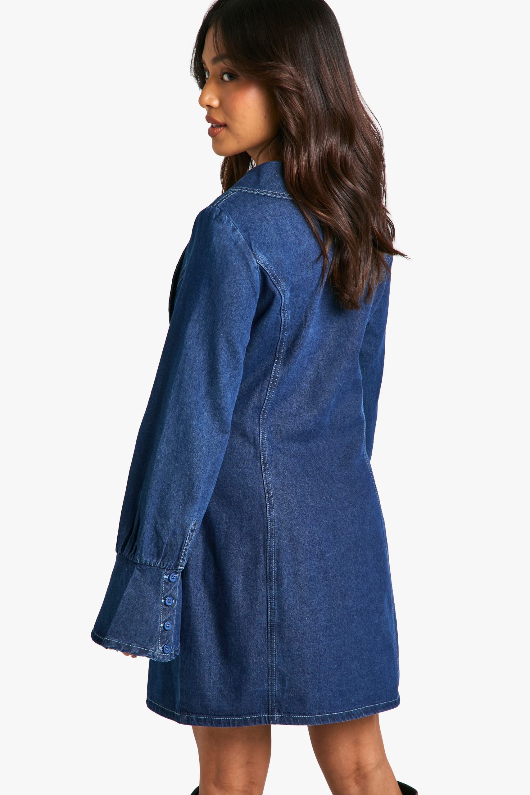 Petite Collar Detail Denim Shift Dress - Image 2