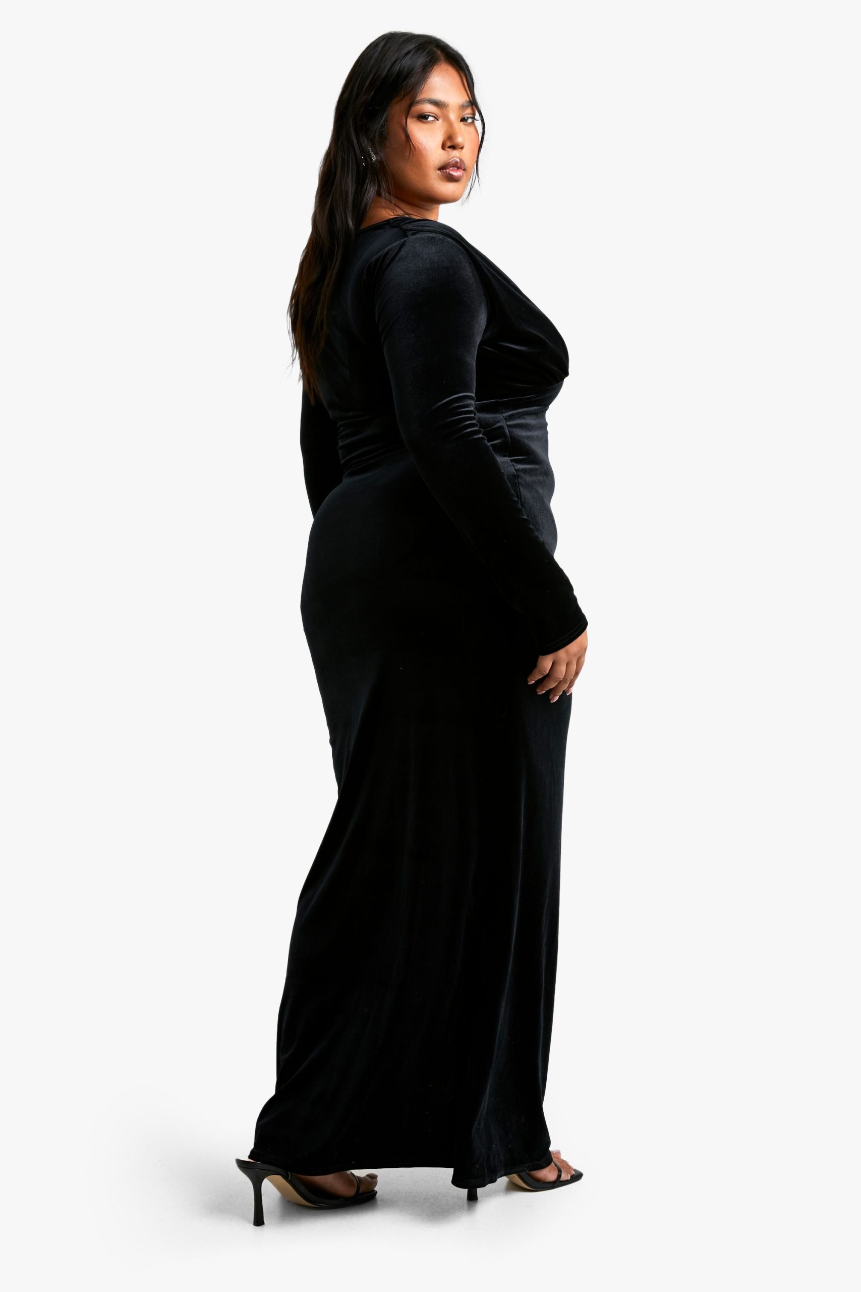 Plus Velvet Wrap Ruched Wrap Maxi Dress - Image 2
