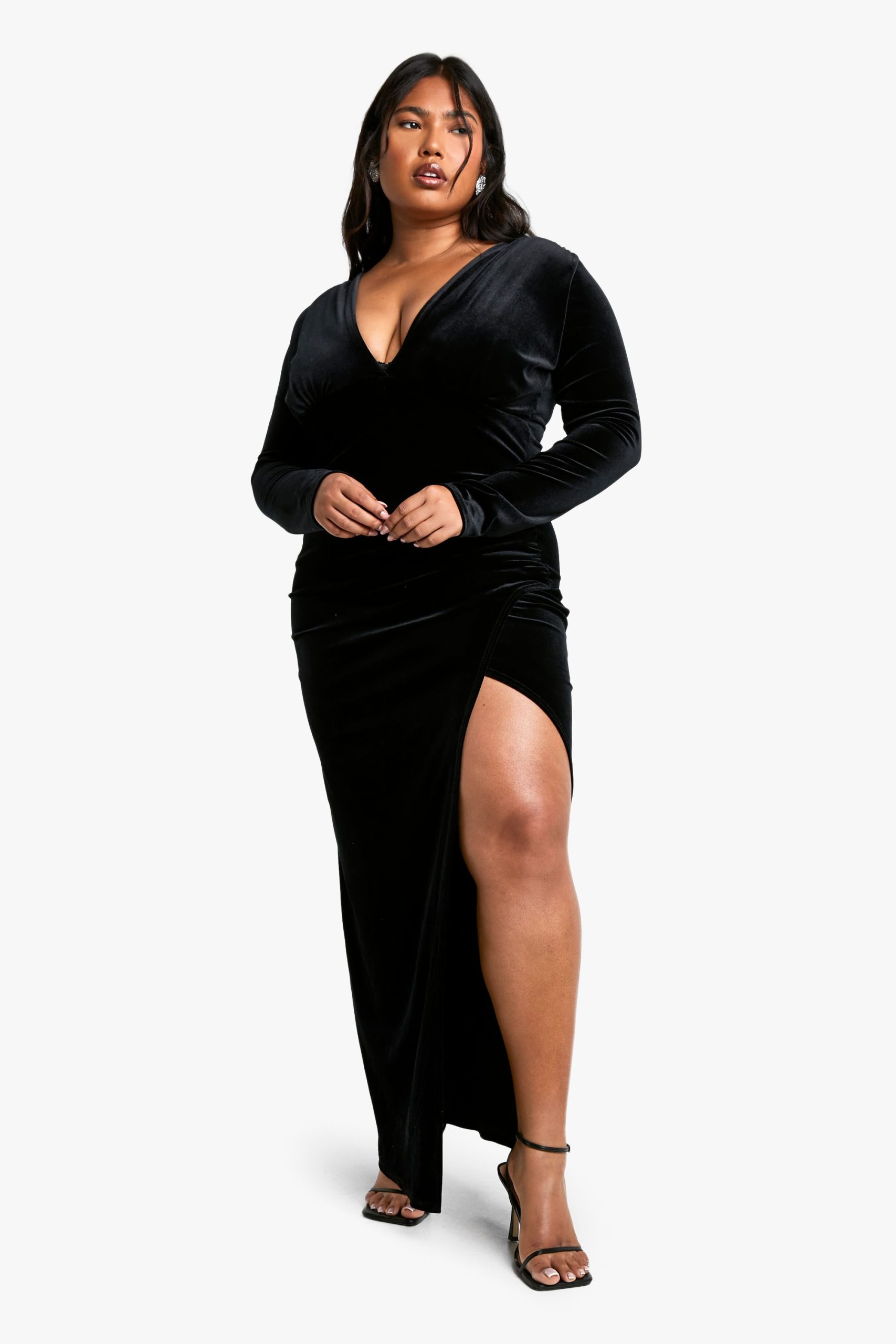 Plus Velvet Wrap Ruched Wrap Maxi Dress - Image 3