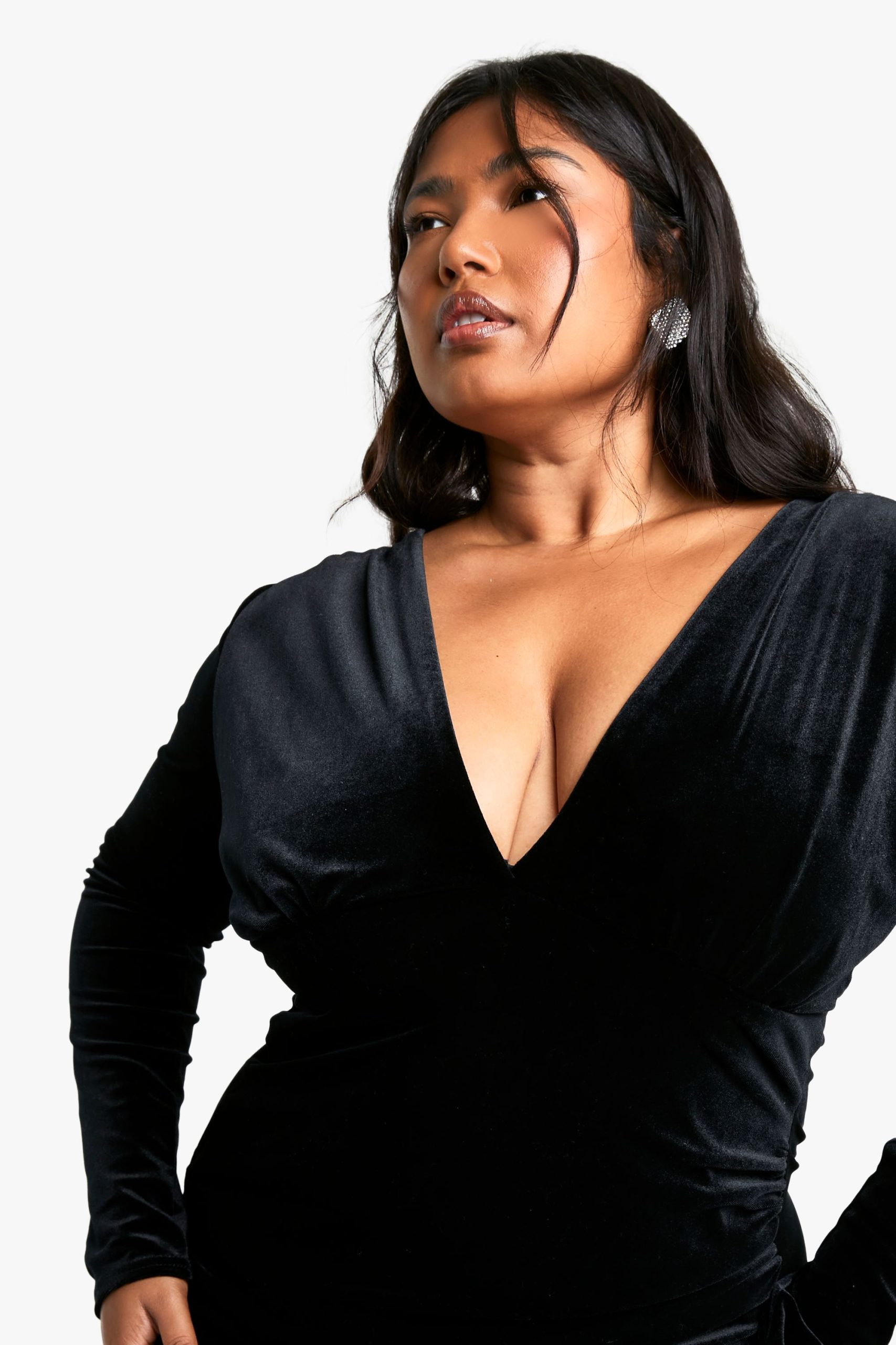 Plus Velvet Wrap Ruched Wrap Maxi Dress - Image 4
