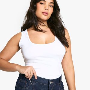Boohoo Basics Plus Cotton Scoop Neck Sleeveless Bodysuit