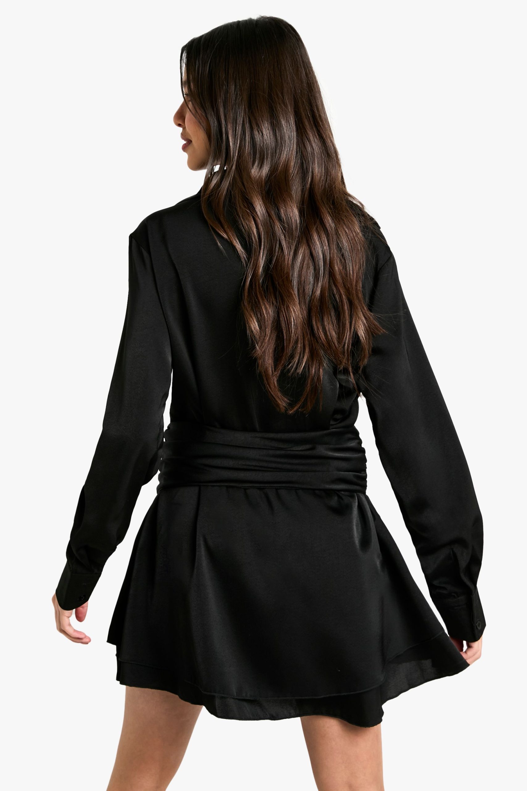 Satin Ruched Shirt Dress - Image 2