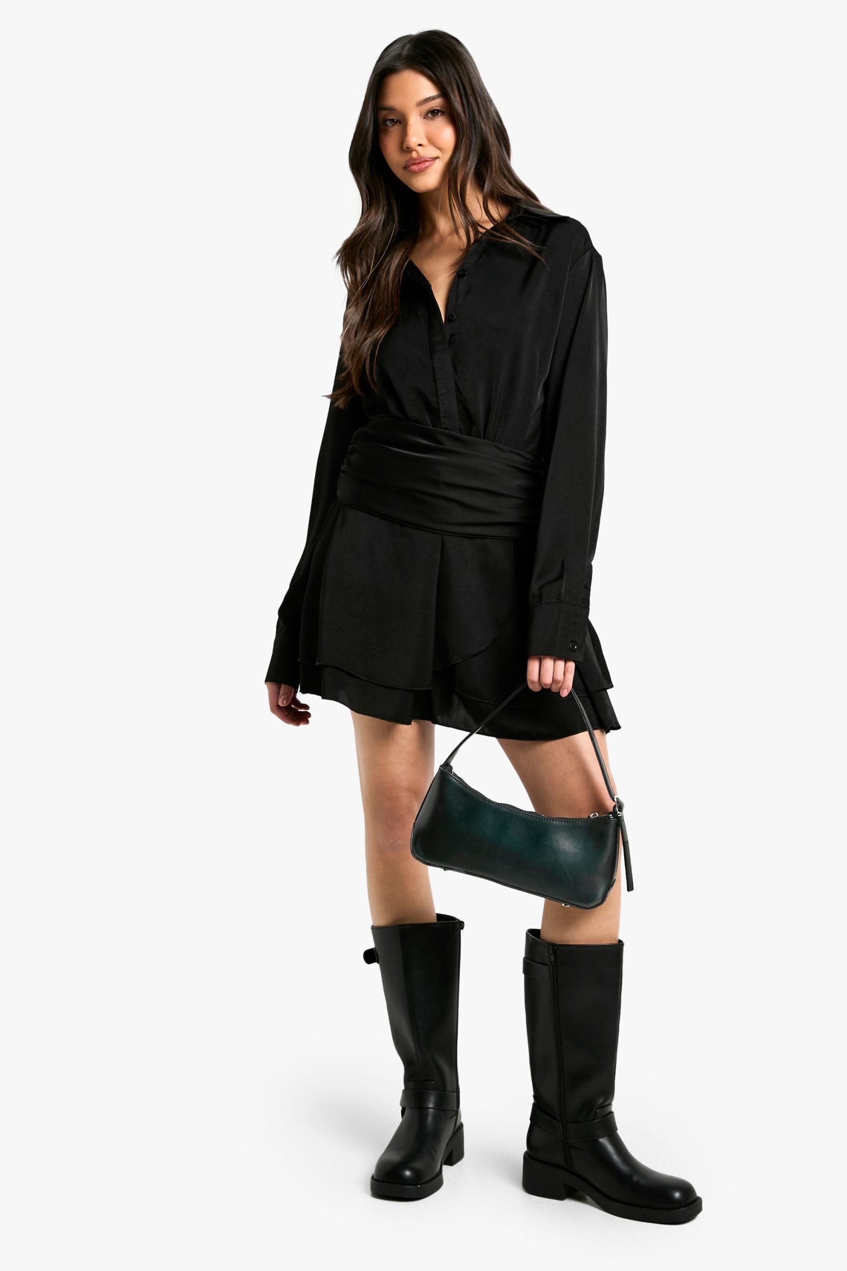 Satin Ruched Shirt Dress - Image 3