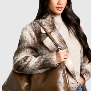 Shiny Leather Slouchy Shoulder Bag
