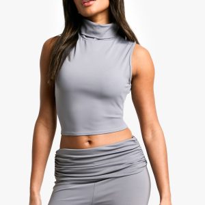 Sculpting Matte Slinky High Neck Sleeveless Top