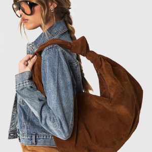 Faux Suede Knot Detail Shoulder Bag