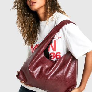 Distressed Leather Slouchy Tote Bag