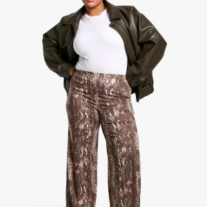 Plus Mixed Animal Print Wide Leg trousers