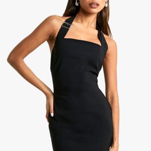 Bengaline Buckle Halterneck Mini Dress