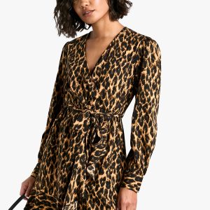 Tall Leopard Print Ruffle Woven Wrap Dress