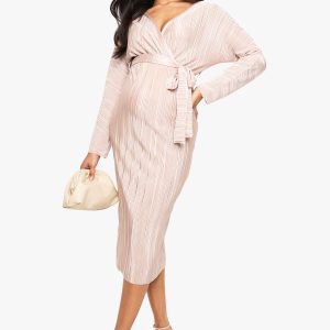Maternity Plisse Belted Midi Dress