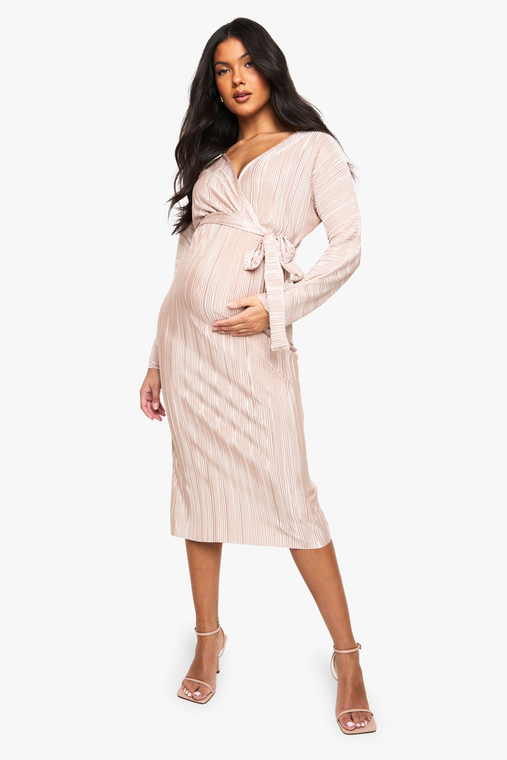 Maternity Plisse Belted Midi Dress - Image 3