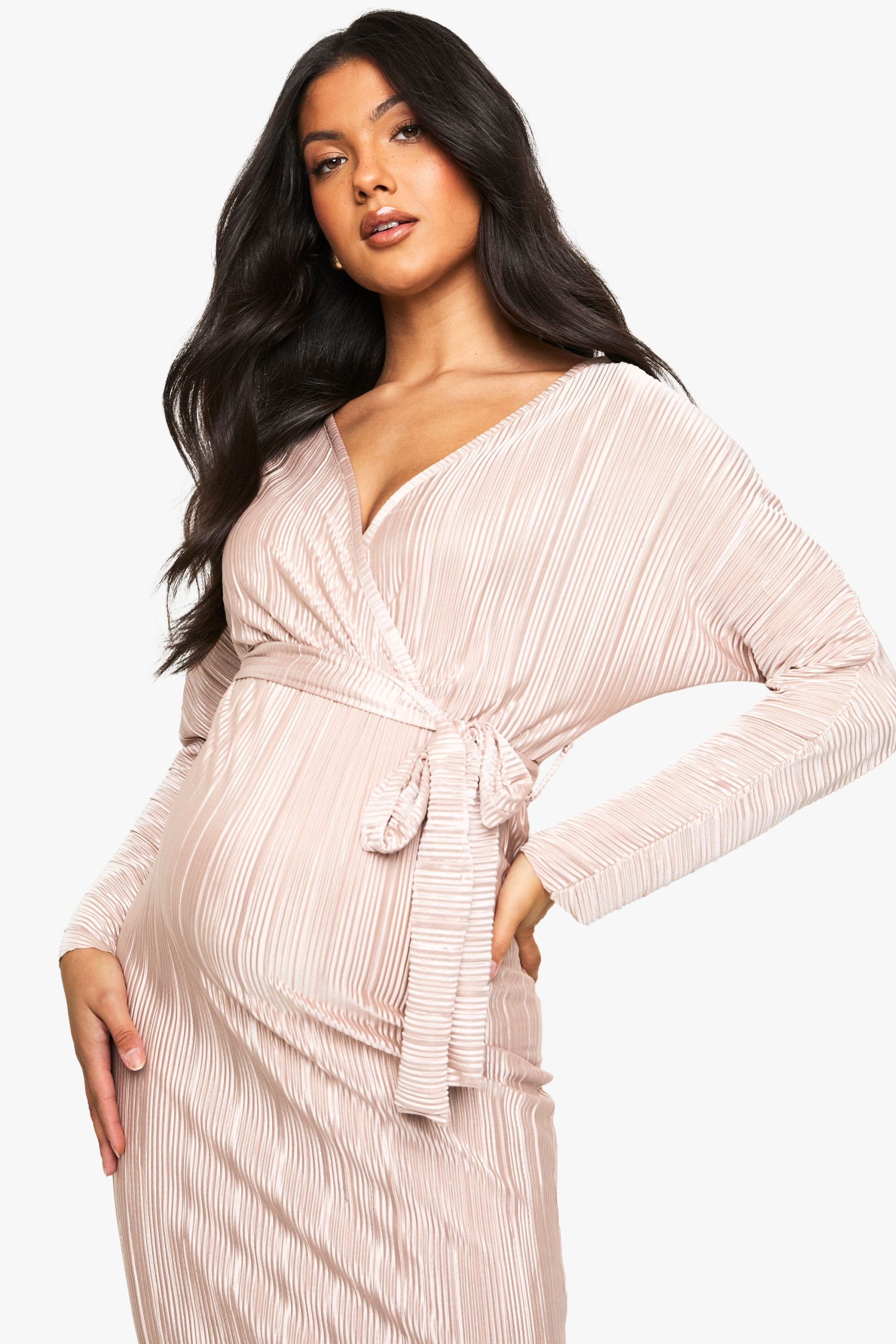 Maternity Plisse Belted Midi Dress - Image 4
