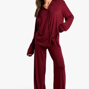 Petite Long Sleeve Shirt & Trousers Pyjama Set