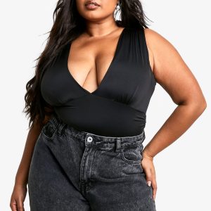 Plus Slinky Plunge Sleeveless Bodysuit