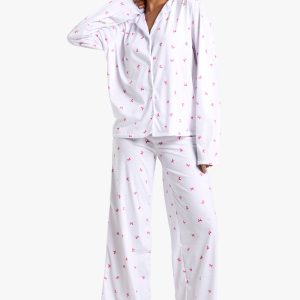 Bow Print Long Sleeve Shirt & Trousers Pyjama Set