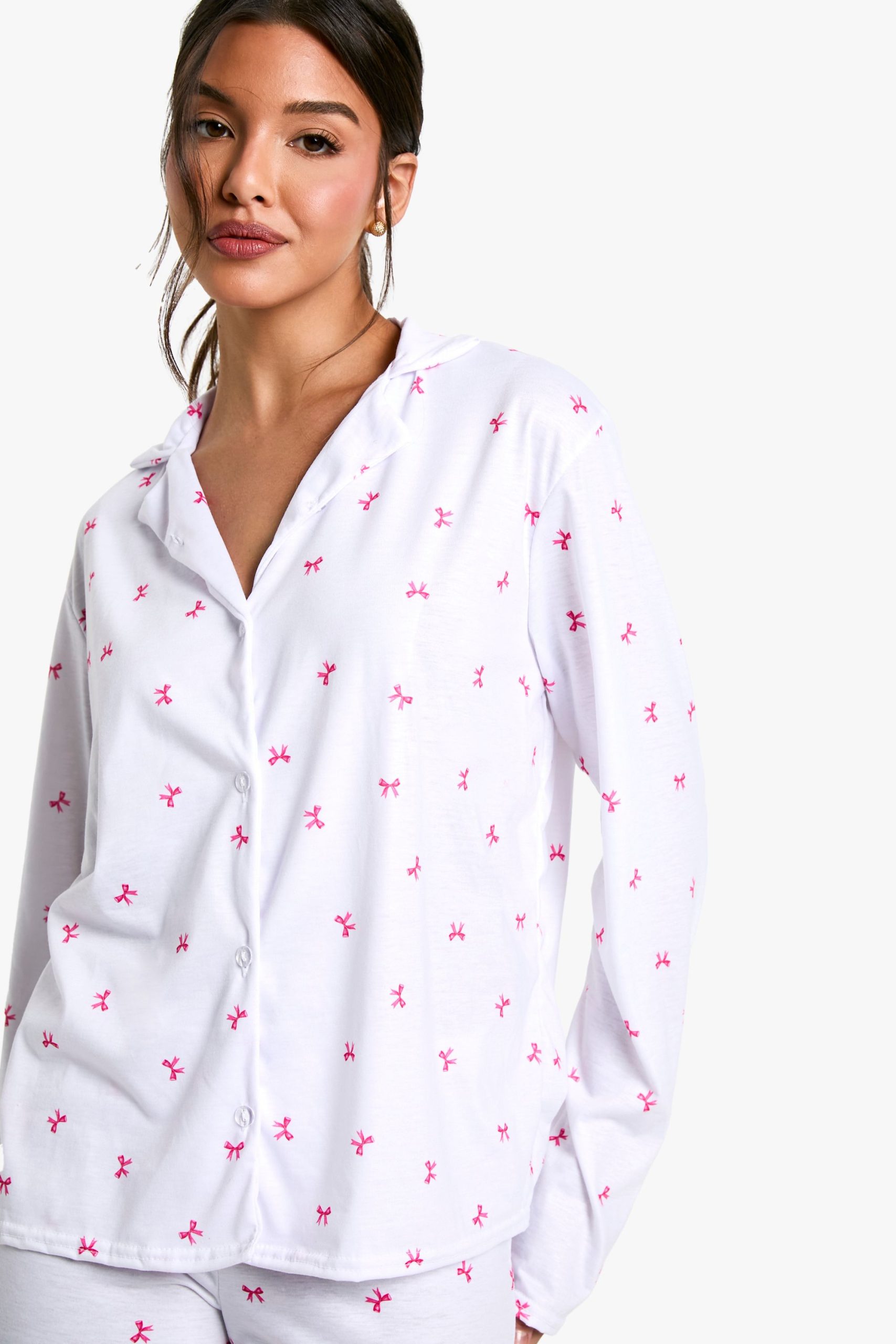 Bow Print Long Sleeve Shirt & Trousers Pyjama Set - Image 4