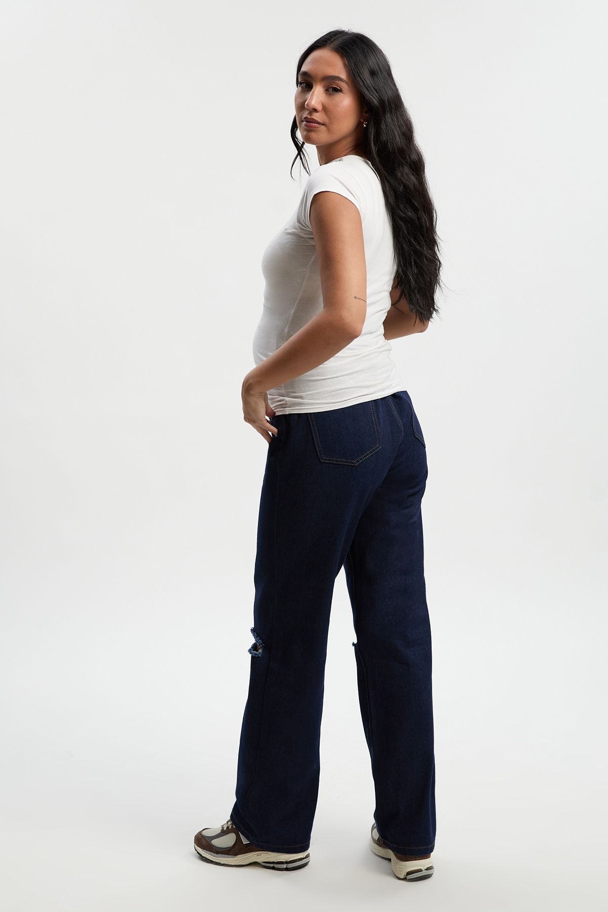 Maternity Over The Bump Ripped Knee Boyfriend Jeans - Image 2
