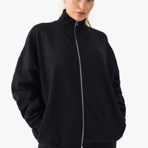 Funnel Neck Zip Through Oversized Bomber Sweatshirt