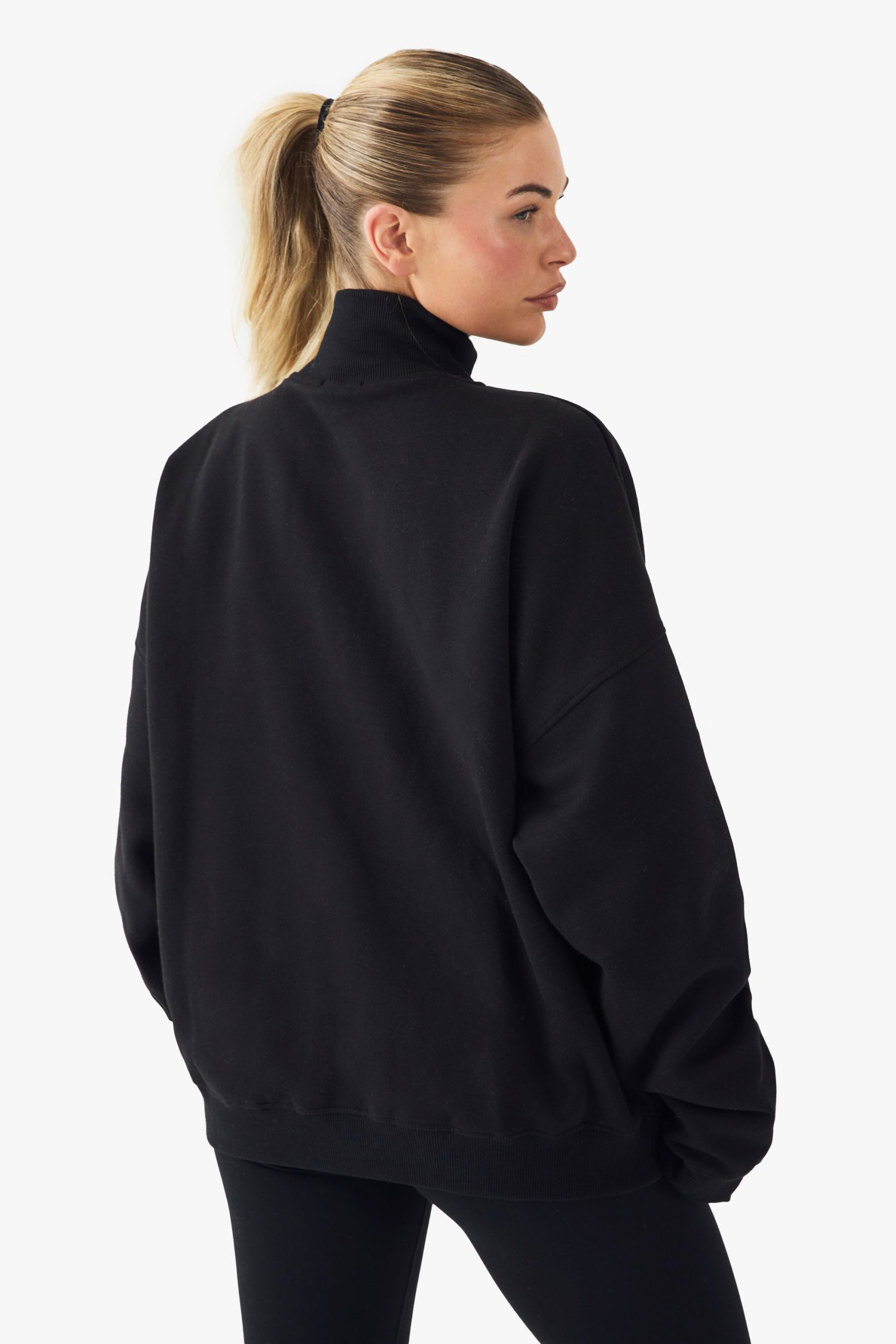 Funnel Neck Zip Through Oversized Bomber Sweatshirt - Image 2
