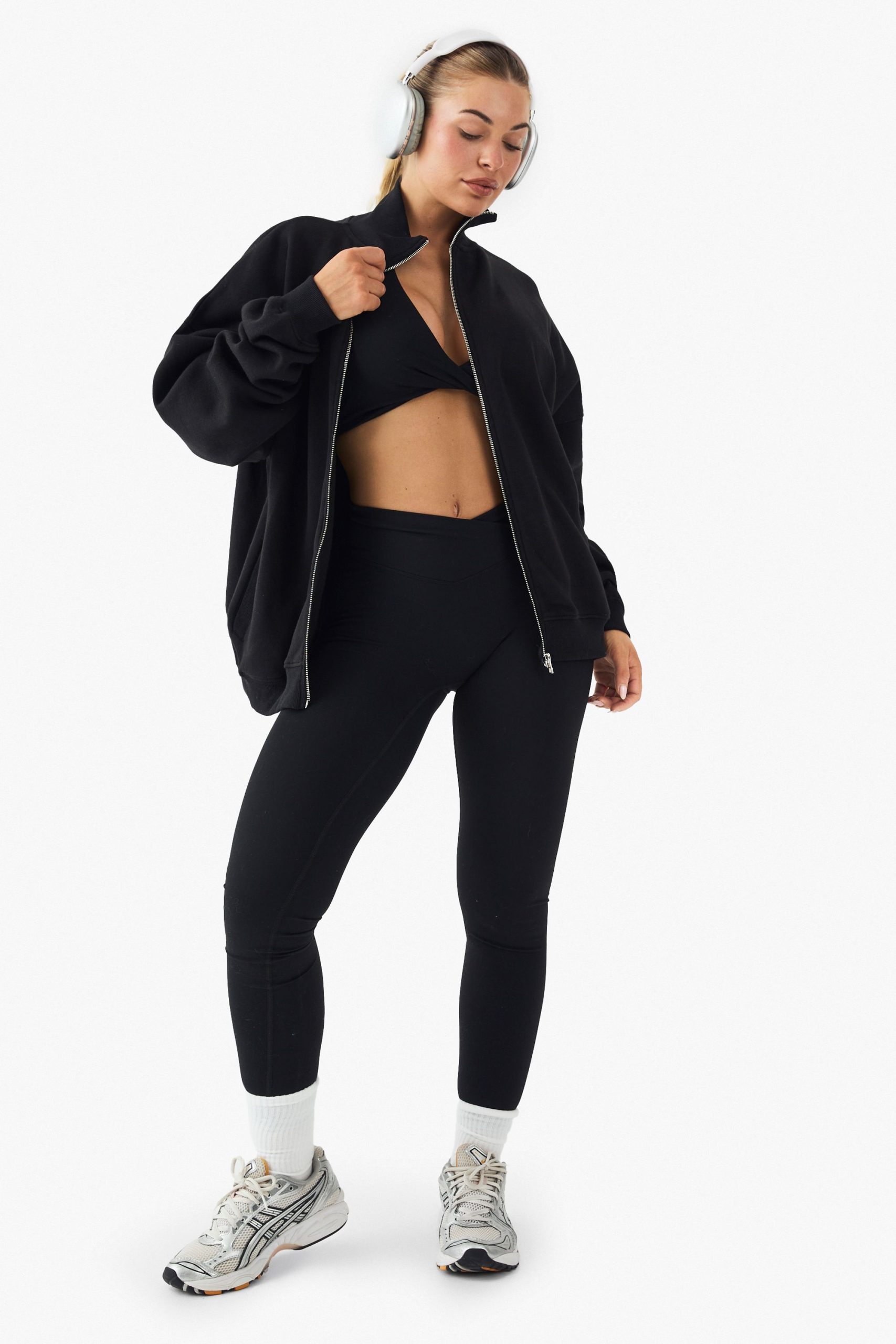 Funnel Neck Zip Through Oversized Bomber Sweatshirt - Image 3