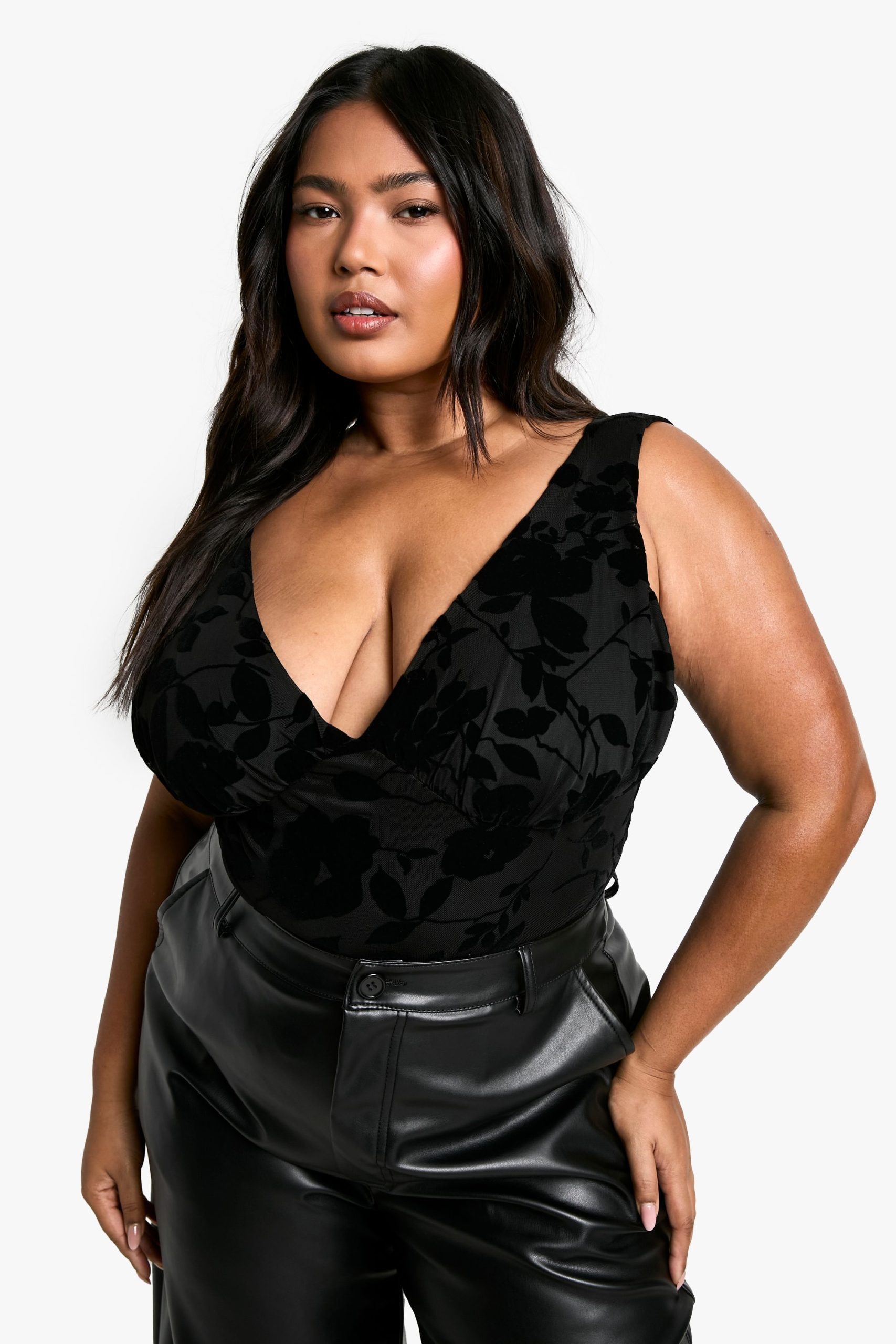 Plus Floral Devore Bodysuit