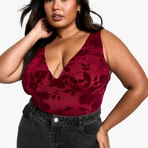 Plus Floral Devore Bodysuit