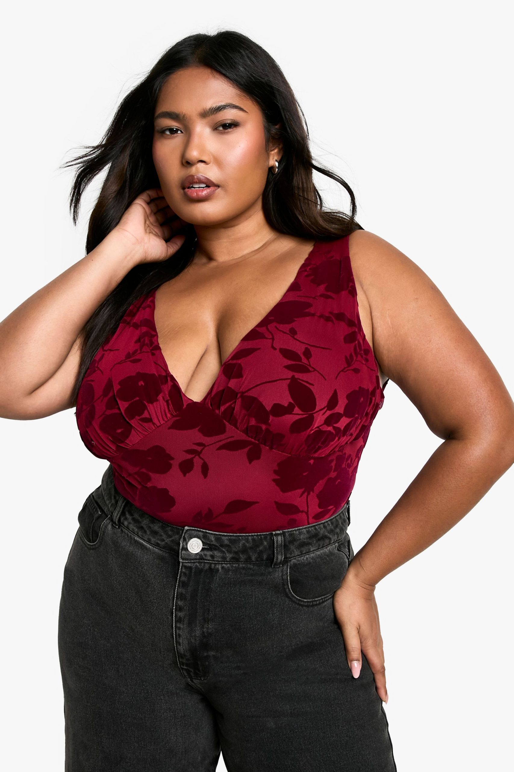 Plus Floral Devore Bodysuit