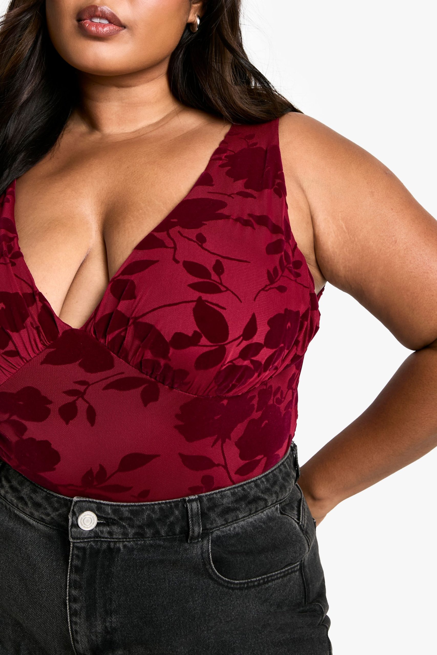 Plus Floral Devore Bodysuit - Image 4