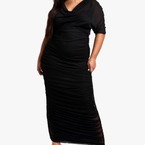 Plus Cowl Neck Ruched Midaxi Dress