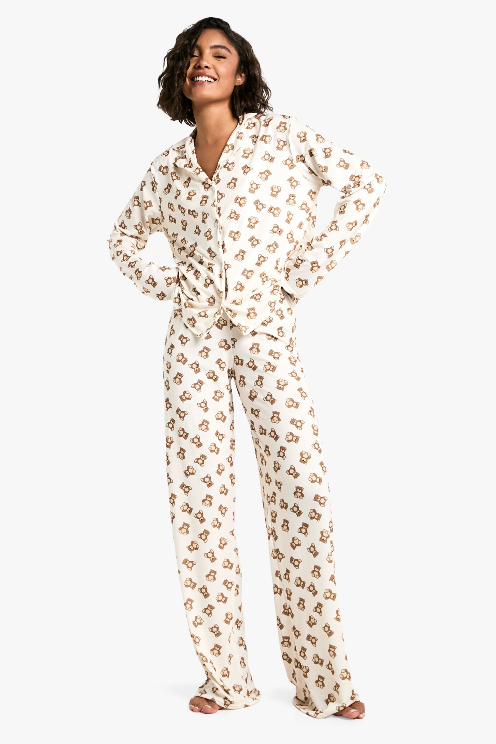 Tall Bear Print Long Sleeve Shirt & Trousers Pyjama Set