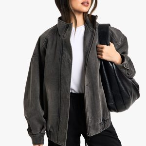 Denim Oversized Bomber Jacket