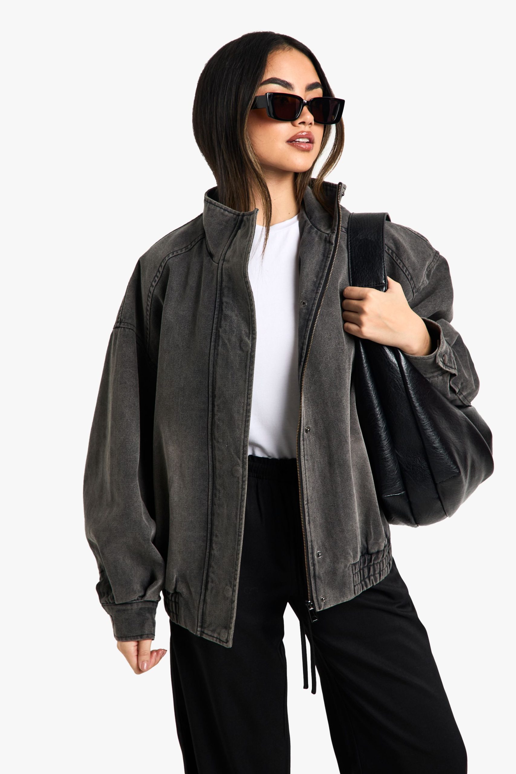 Denim Oversized Bomber Jacket