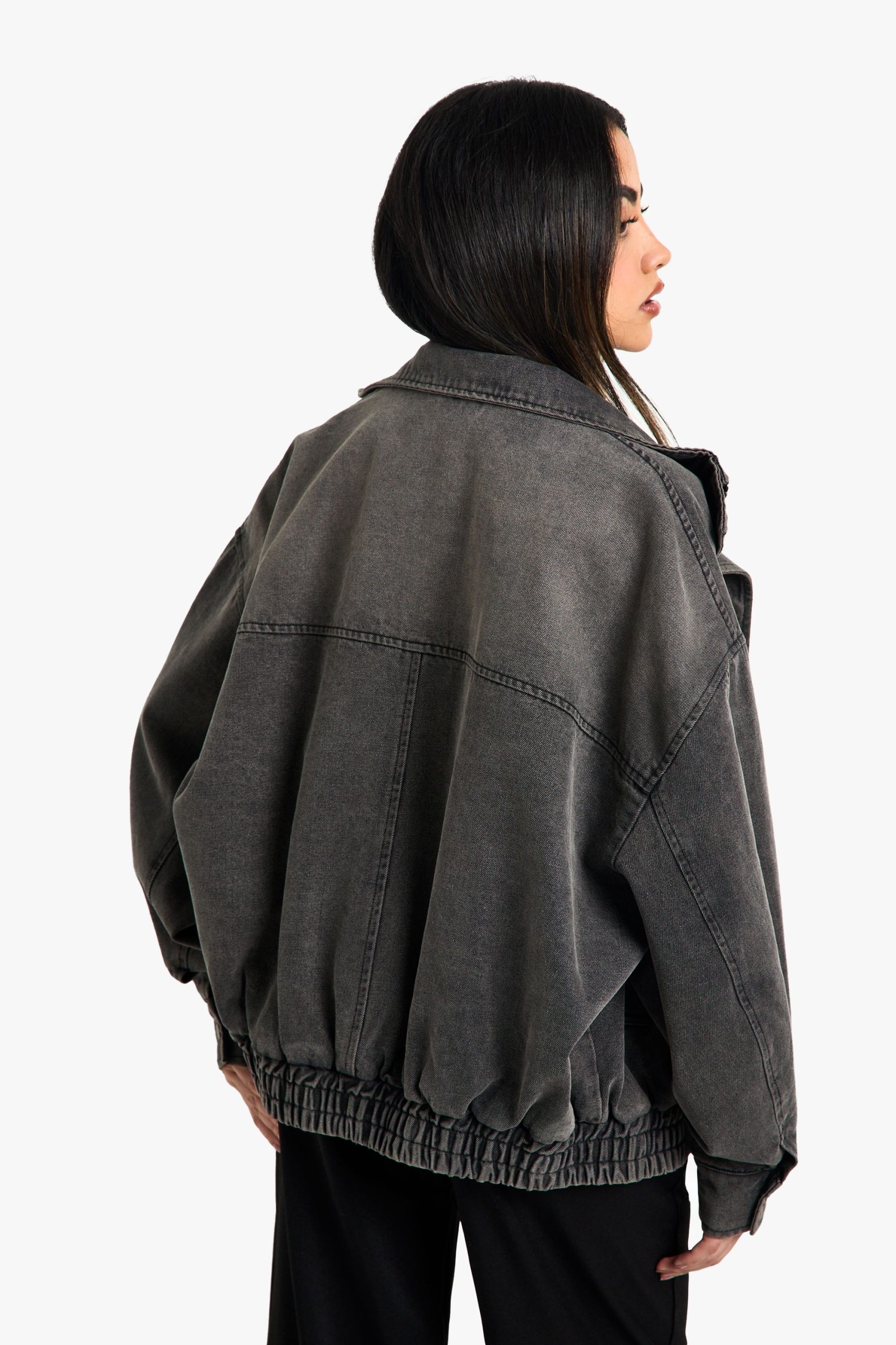 Denim Oversized Bomber Jacket - Image 2