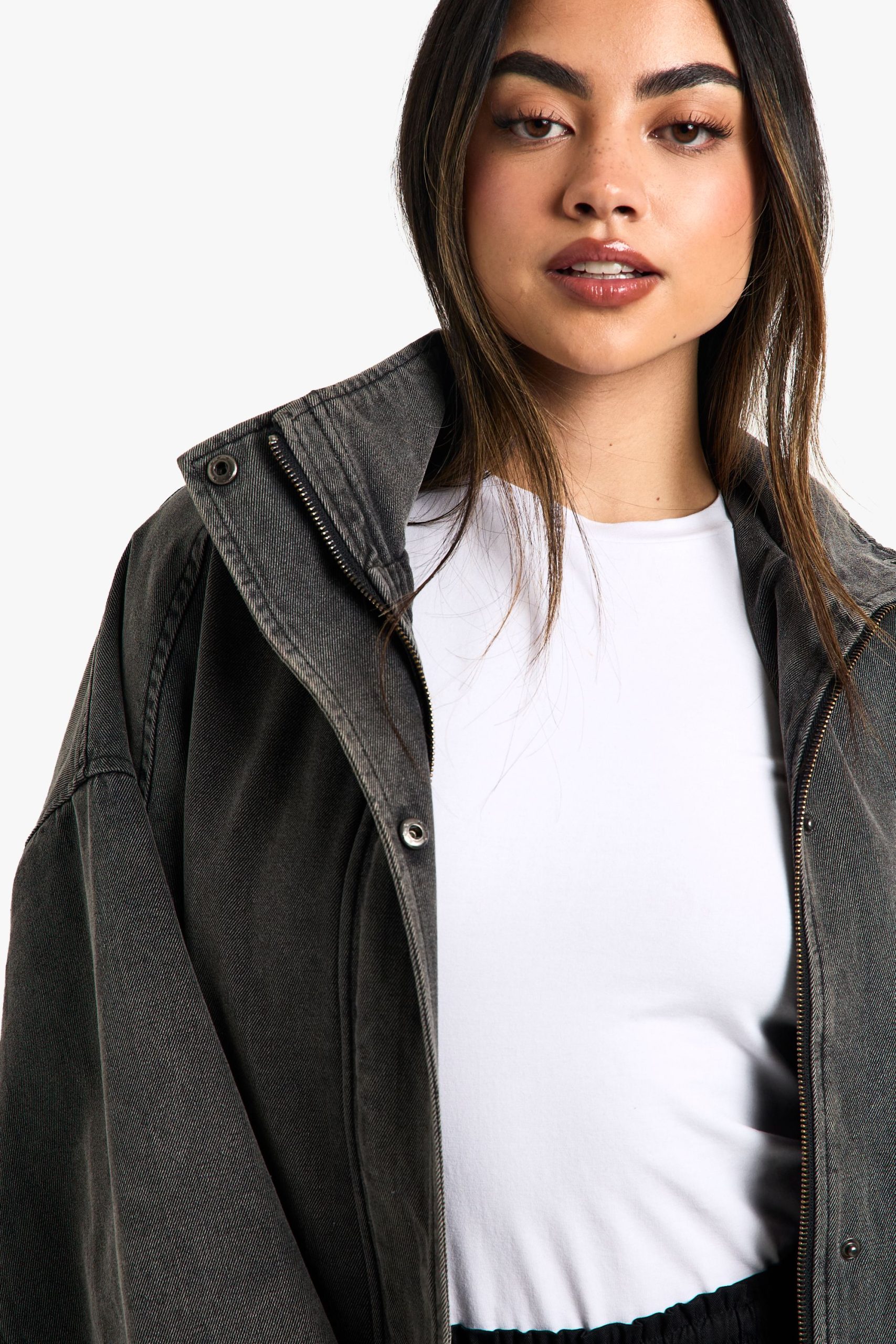 Denim Oversized Bomber Jacket - Image 4