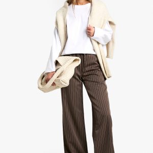 Drawstring Waist Pinstripe Trousers