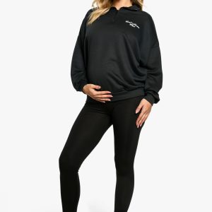 Maternity Cool Moms Club Slogan Half Zip Sweat & Legging Set