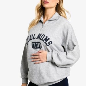 Maternity Cool Moms Club Slogan Half Zip Sweat & Legging Set