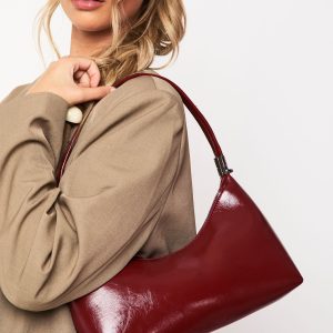 Shiny Pu Shoulder Bag With Crossbody Strap