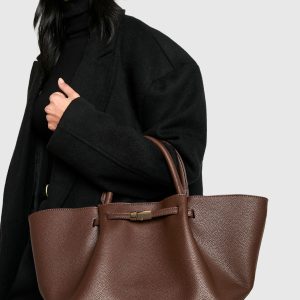 Clasp Detail Textured PU Tote Bag