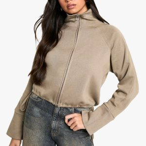 Funnel Neck Zip Through Oversized Boxy Sweat