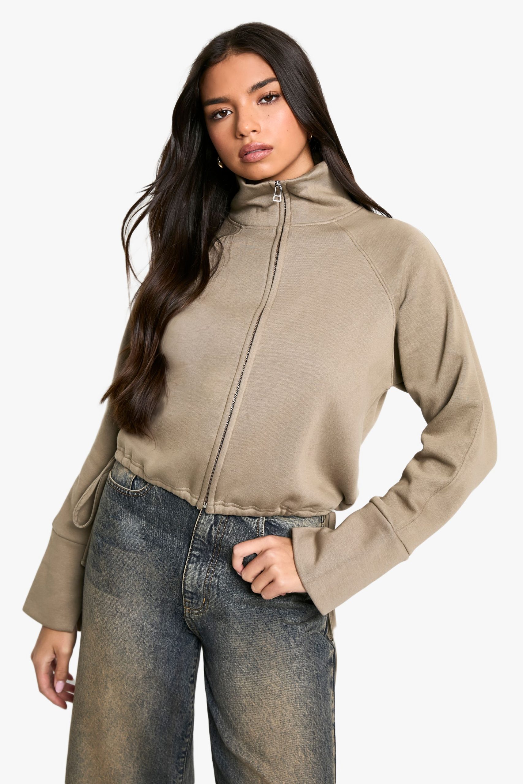 Funnel Neck Zip Through Oversized Boxy Sweat