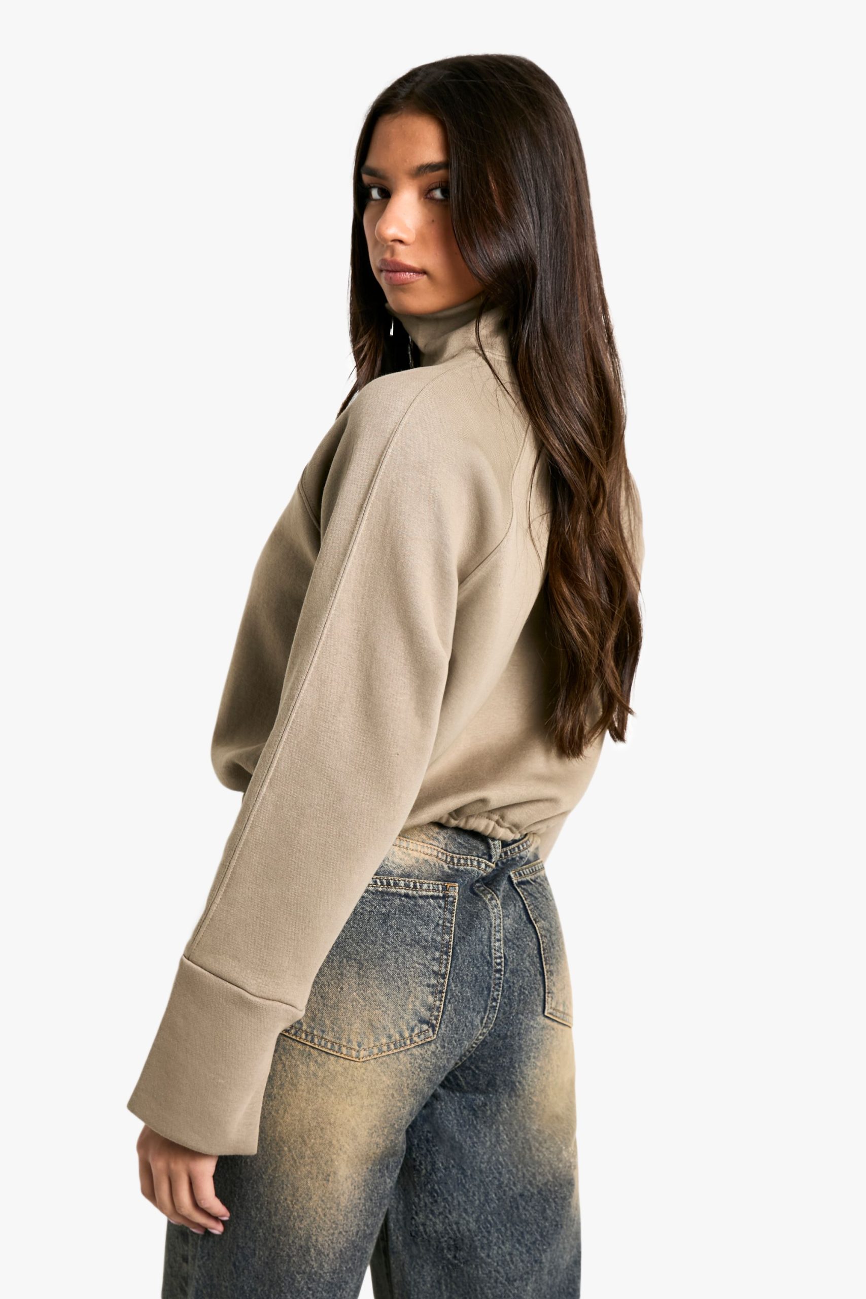 Funnel Neck Zip Through Oversized Boxy Sweat - Image 2