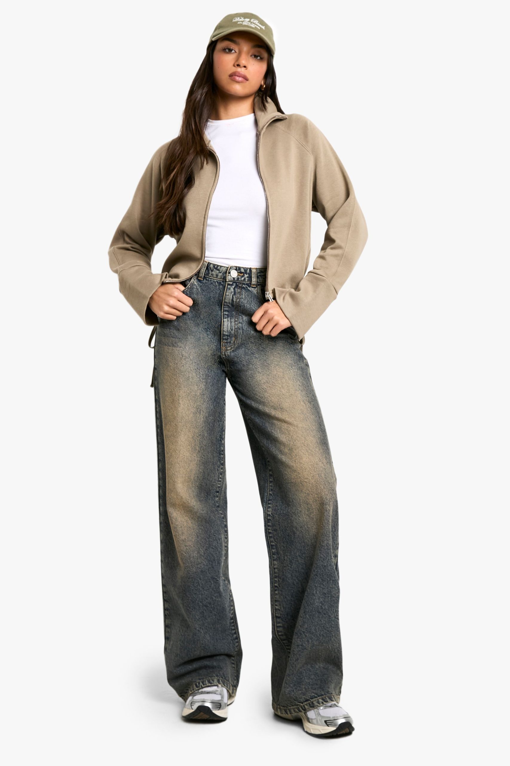 Funnel Neck Zip Through Oversized Boxy Sweat - Image 3
