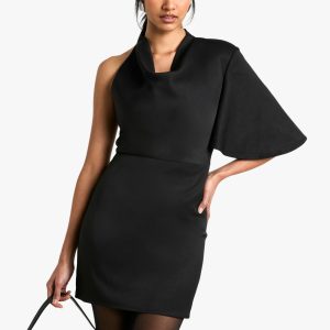 High Cowl Asymmetric Mini Dress