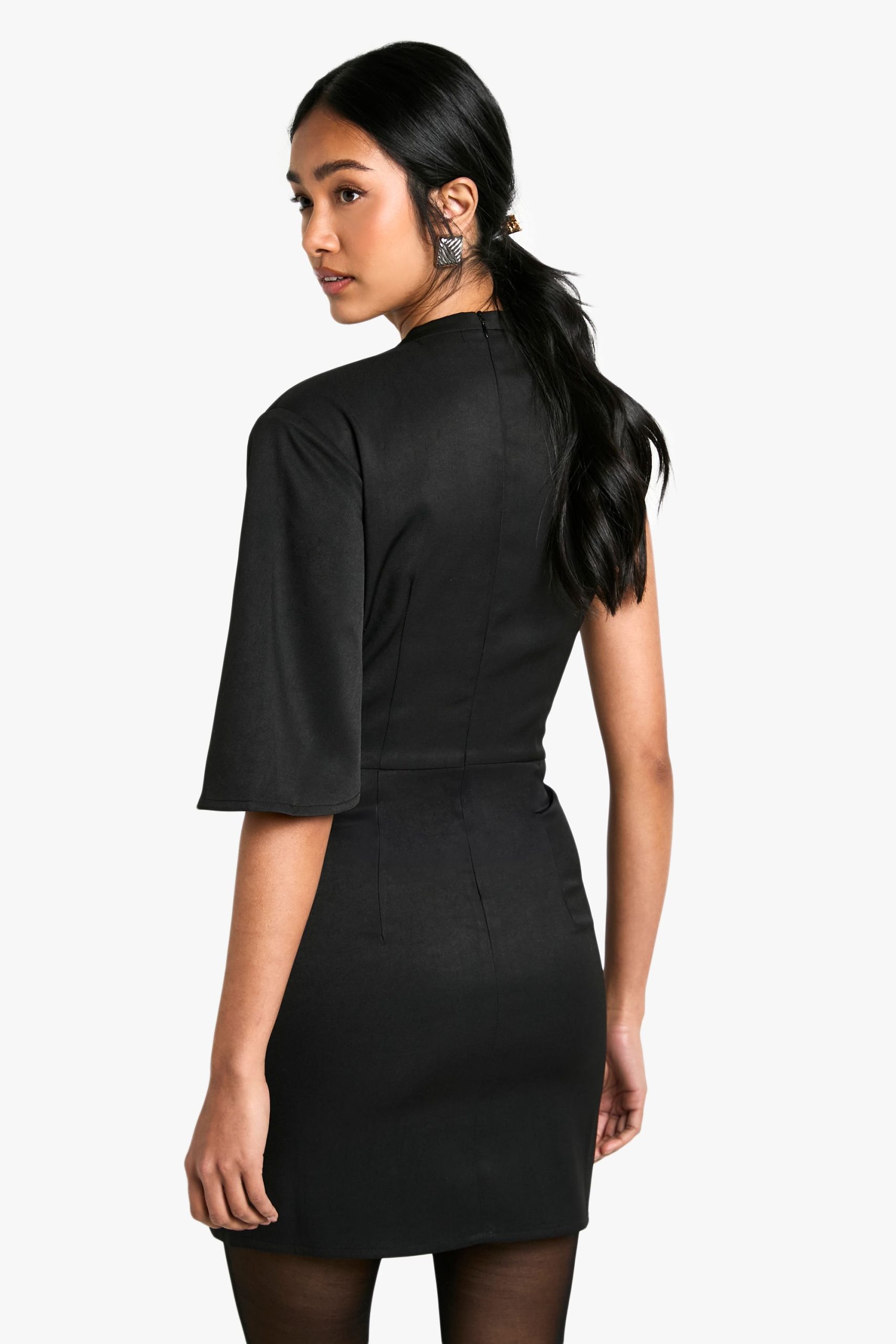 High Cowl Asymmetric Mini Dress - Image 2